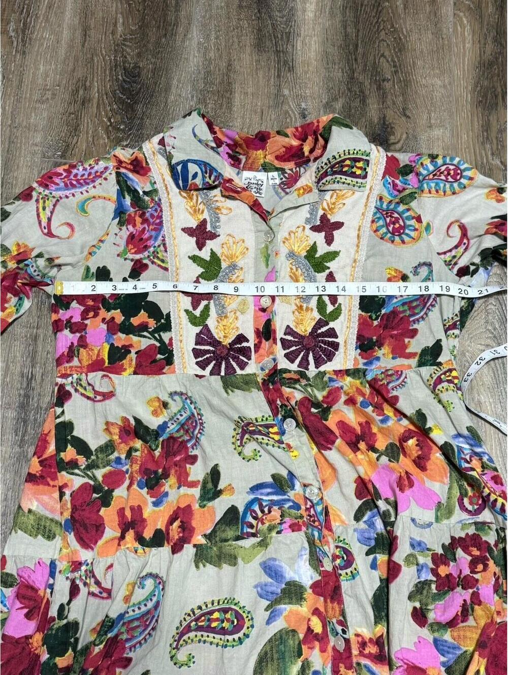 Parsley & Sage Waverly Tiered Floral Embroidered Dress 100% Cotton L Boho Artsy - Picture 6 of 8